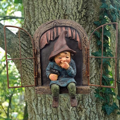 Garden Gnome Statue Tree Hugging Elf Ornaments for Christmas Decoration