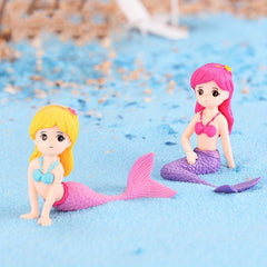 2pcs Mermaid Small Ornaments for DIY Micro Landscape
