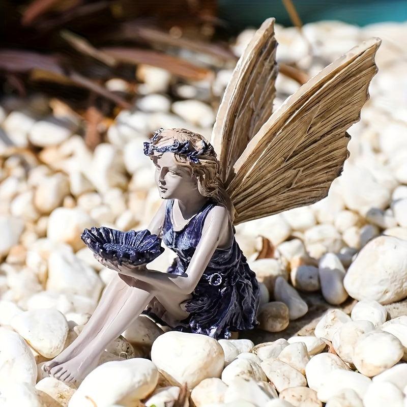 Seated Fairy Statue Garden Resin Ornament Bird Feeder Decoration