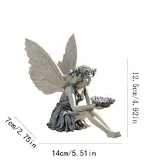 Seated Fairy Statue Garden Resin Ornament Bird Feeder Decoration