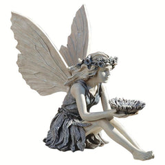 Seated Fairy Statue Garden Resin Ornament Bird Feeder Decoration