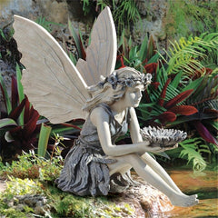 Seated Fairy Statue Garden Resin Ornament Bird Feeder Decoration