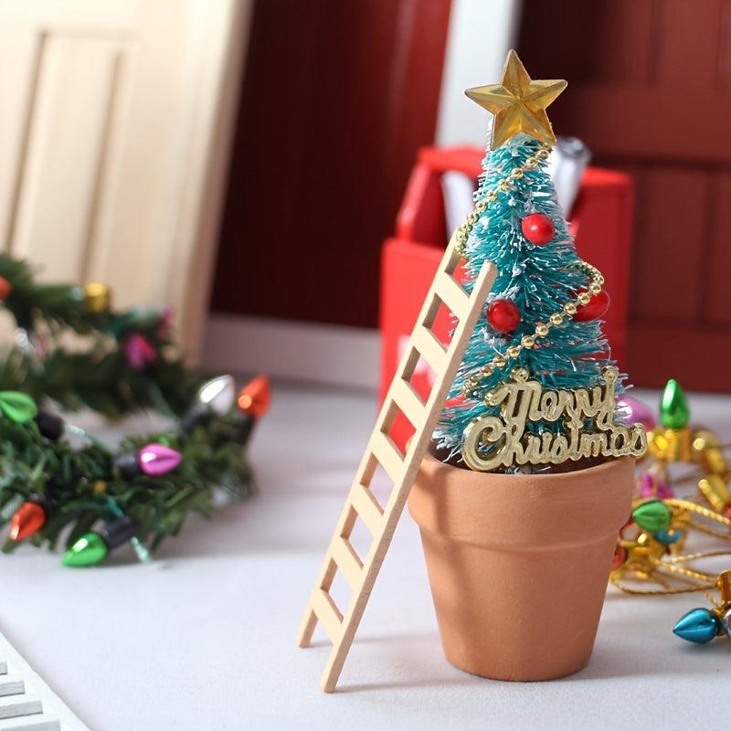 10pcs Mini Wooden Step Ladder for Crafts & Garden Decor