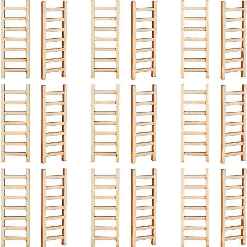 10pcs Mini Wooden Step Ladder for Crafts & Garden Decor