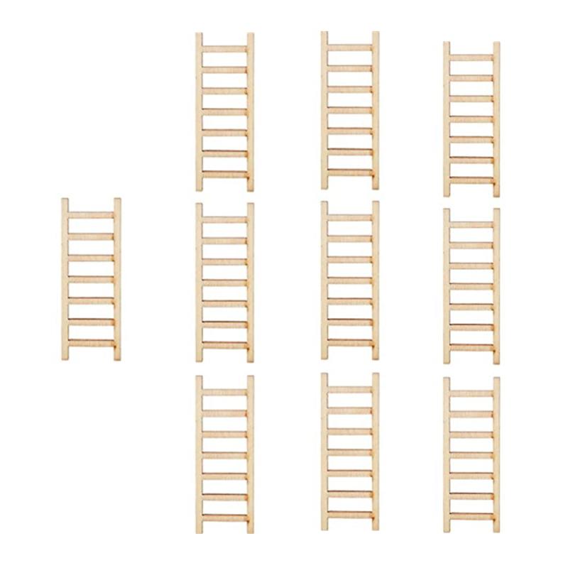10pcs Mini Wooden Step Ladder for Crafts & Garden Decor