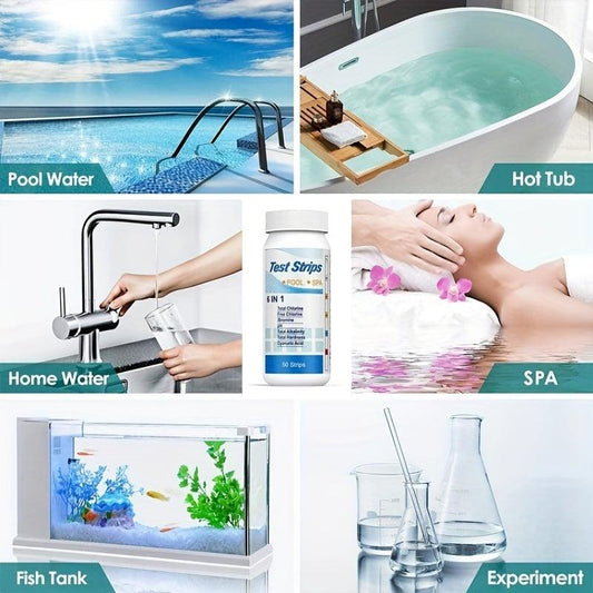 50pcs Pool Test Strips 6-in-1 or 3-in-1 Kit for Spa & Pool Water Testing