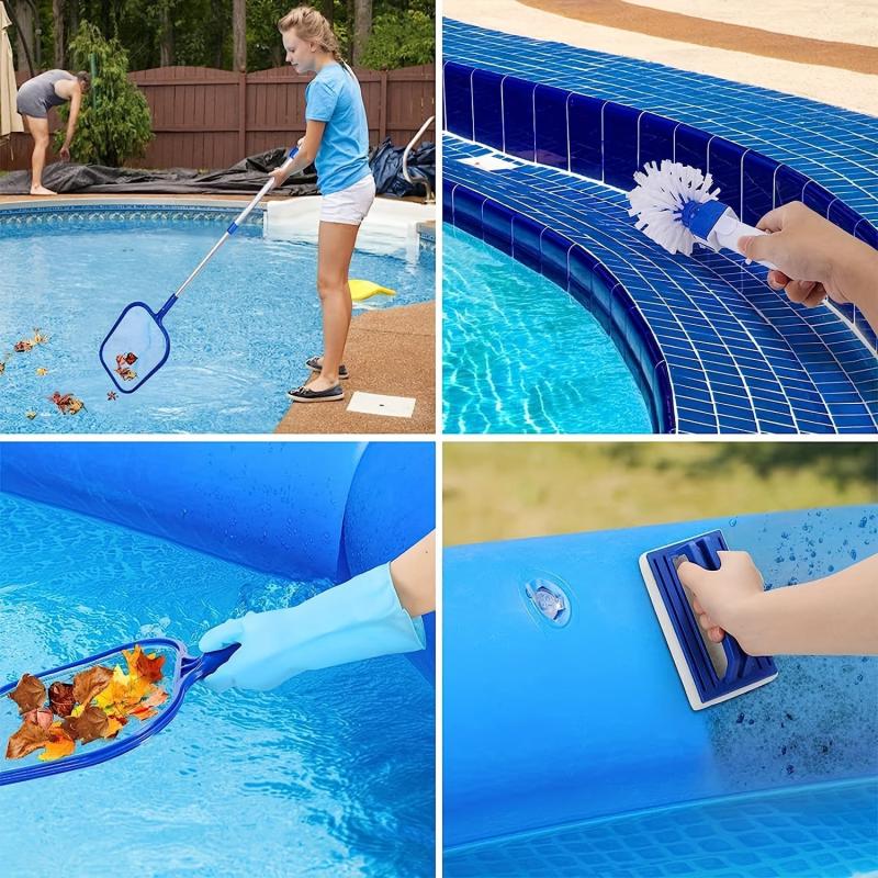 5 Section Aluminum Pool Cleaning Kit Skimmer & Brush for Hot Tubs Ponds Spas