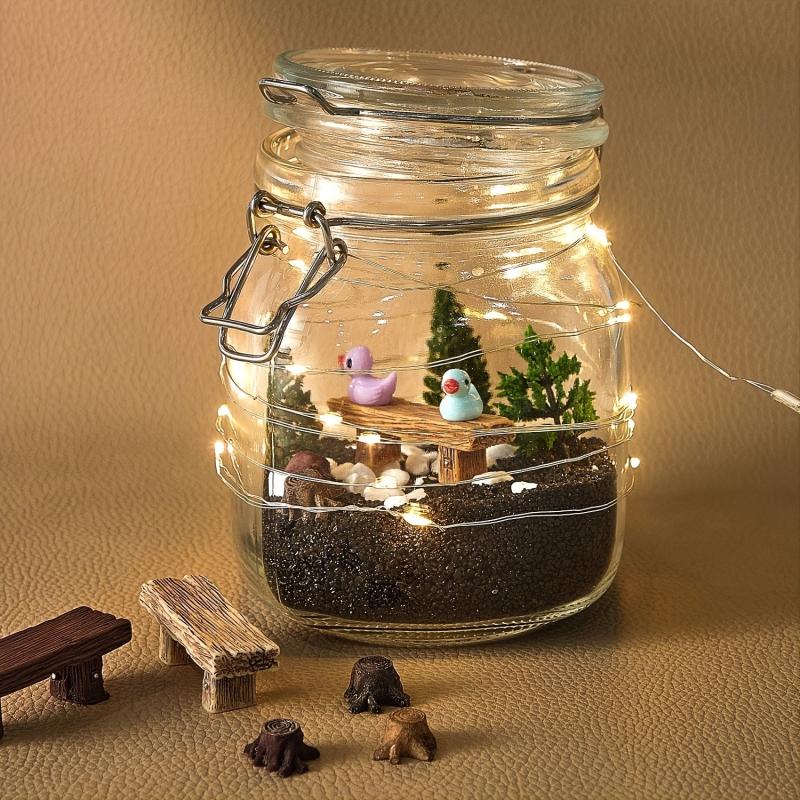 12pcs Fairy Garden Ornaments: Wooden Benches & Mini Root Stumps