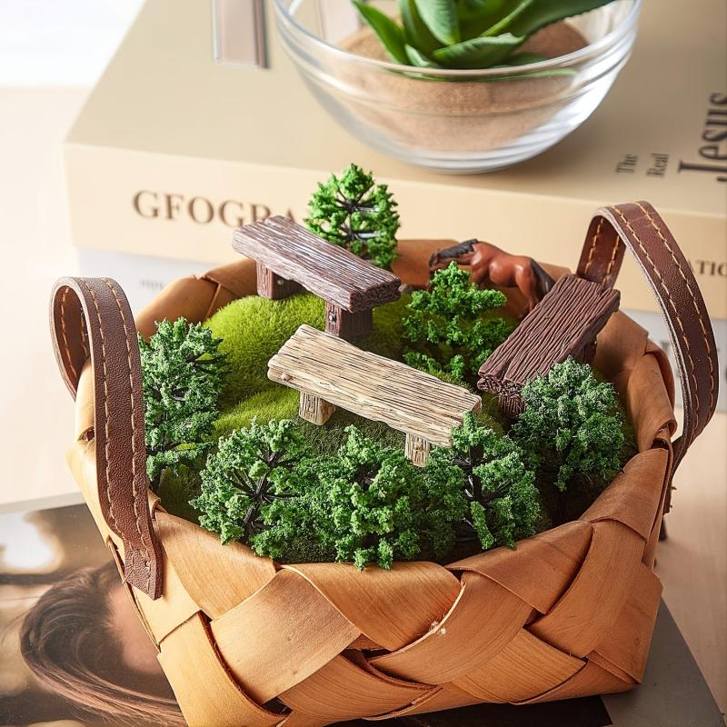 12pcs Fairy Garden Ornaments: Wooden Benches & Mini Root Stumps