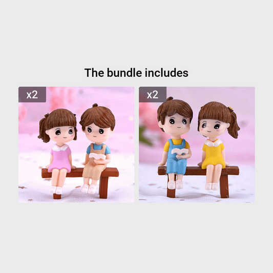 3pc Resin Reading Couple Ornament Set for Fairy Gardens & Home Decor