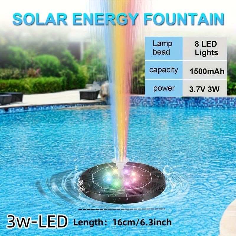 Solar Fountain Pump With 6 Nozzles - For Bird Bath Ponds Garden