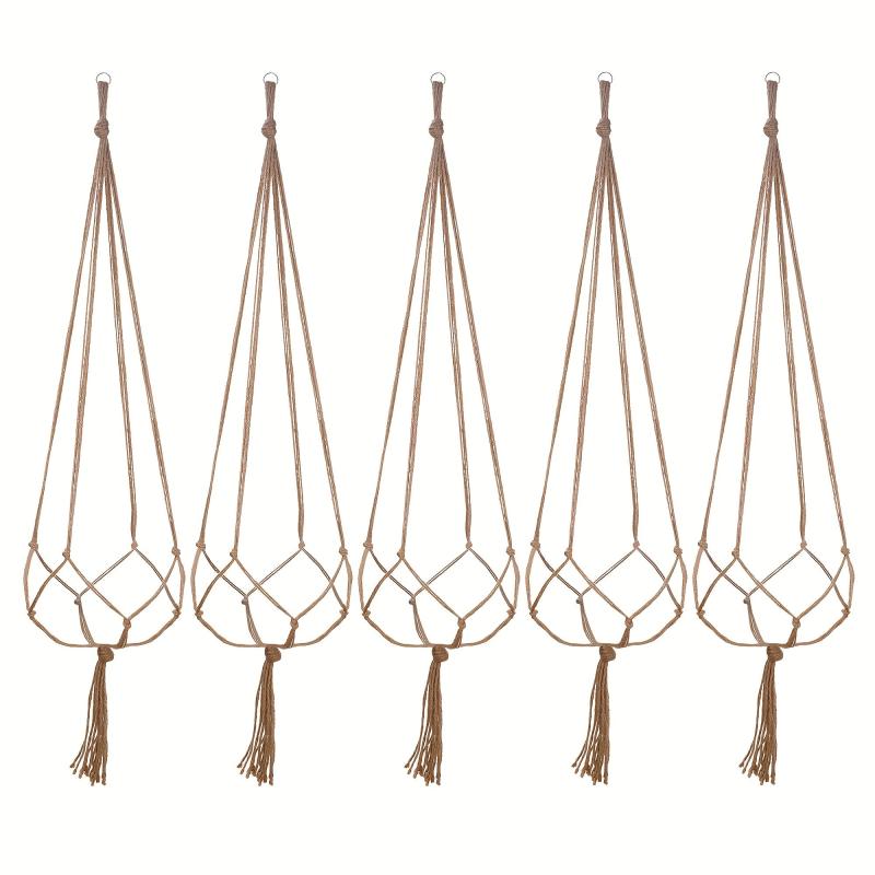 5-10pcs Brown Macrame Plant Hanger 35.4in Modern Tassel Detail Indoor Holder