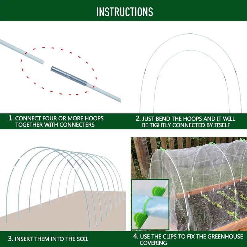 25pcs Greenhouse Hoops Rust Fiberglass Support Frame For Plant Grow Tunnel