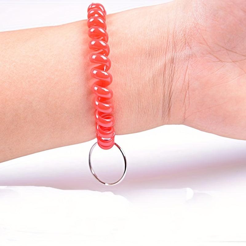 7pcs Wrist Keychain Wristlet Coil Key Chain Spiral Key Ring Bracelet