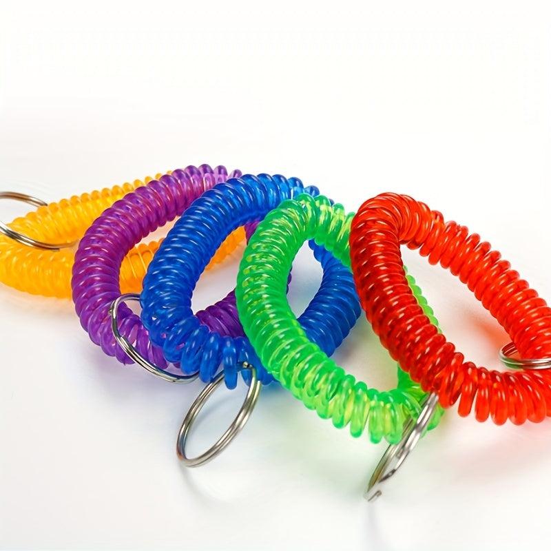 7pcs Wrist Keychain Wristlet Coil Key Chain Spiral Key Ring Bracelet