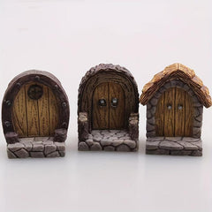 Wooden Door Statue for DIY Dollhouse Fairy Garden Bonsai
