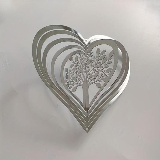 Heart Tree Of Life Wind Spinner Stainless Steel Hanging Decor