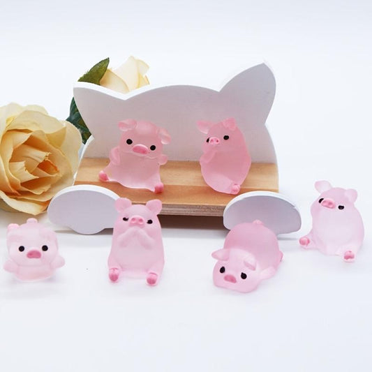 6pcs Mini Resin Luminous Pigs for DIY Christmas Party Decoration