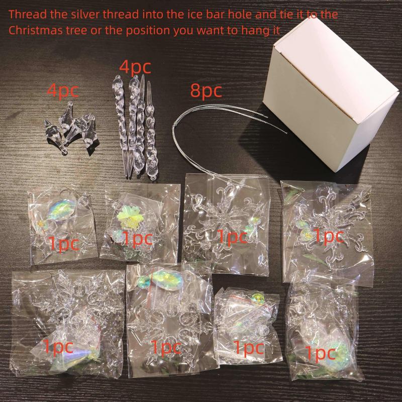 16pcs Christmas Snowflake Decorations Set Acrylic Icicle Ornaments