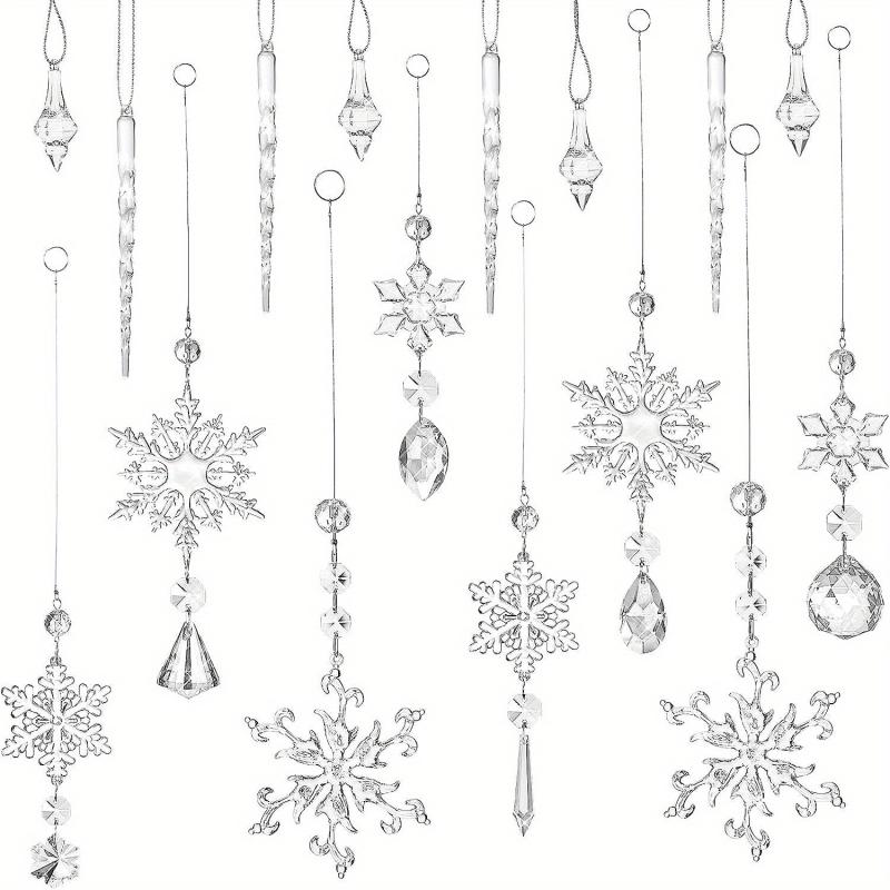 16pcs Christmas Snowflake Decorations Set Acrylic Icicle Ornaments
