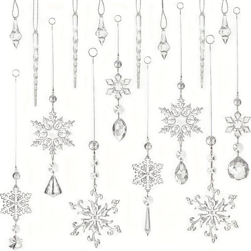 16pcs Christmas Snowflake Decorations Set Acrylic Icicle Ornaments