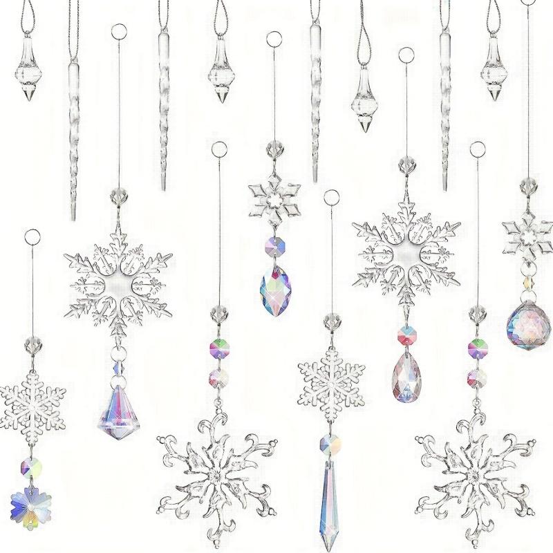 16pcs Christmas Snowflake Decorations Set Acrylic Icicle Ornaments