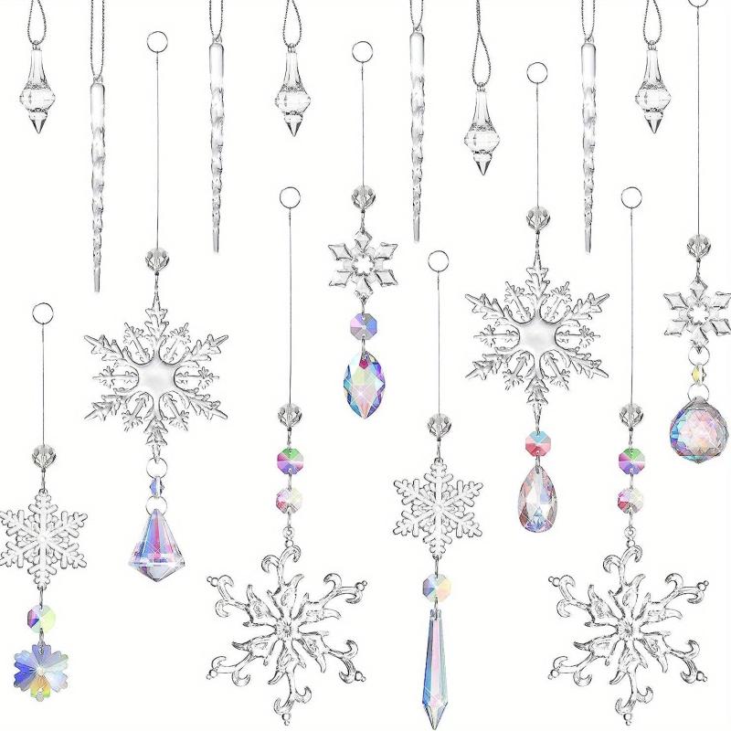 16pcs Christmas Snowflake Decorations Set Acrylic Icicle Ornaments