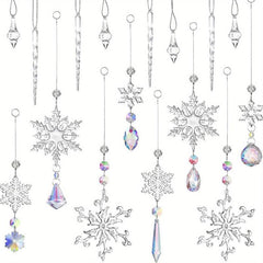 16pcs Christmas Snowflake Decorations Set Acrylic Icicle Ornaments