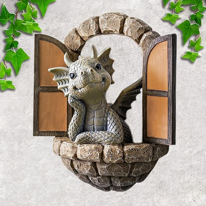 Resin Dragon Wall Decoration for Patio or Window, Meditation