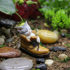 Resin Small Sleeping Kitten Figurine for Fairy Garden