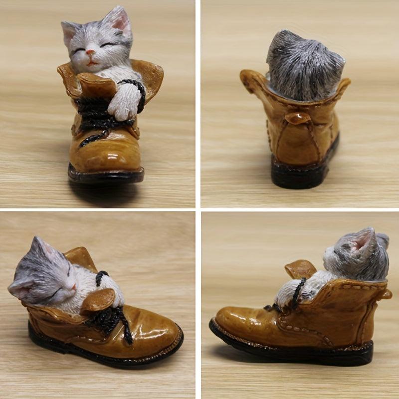 Resin Small Sleeping Kitten Figurine for Fairy Garden