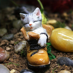 Resin Small Sleeping Kitten Figurine for Fairy Garden