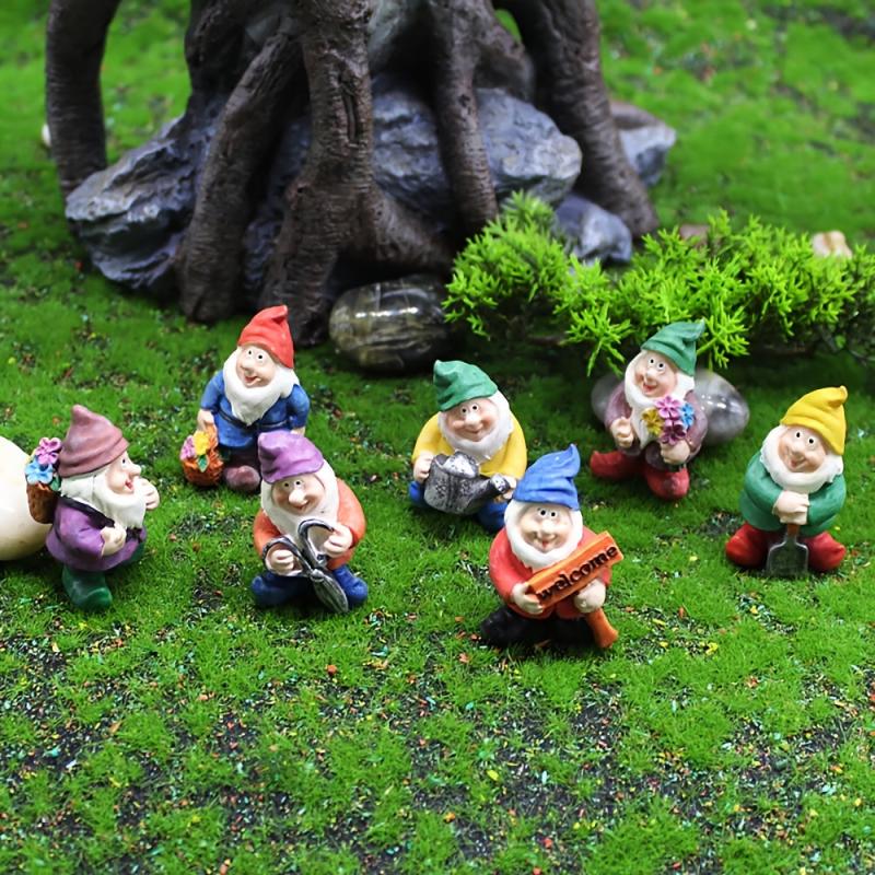 Mini Gnome Garden Set 7pcs Resin Fairy Garden Accessories