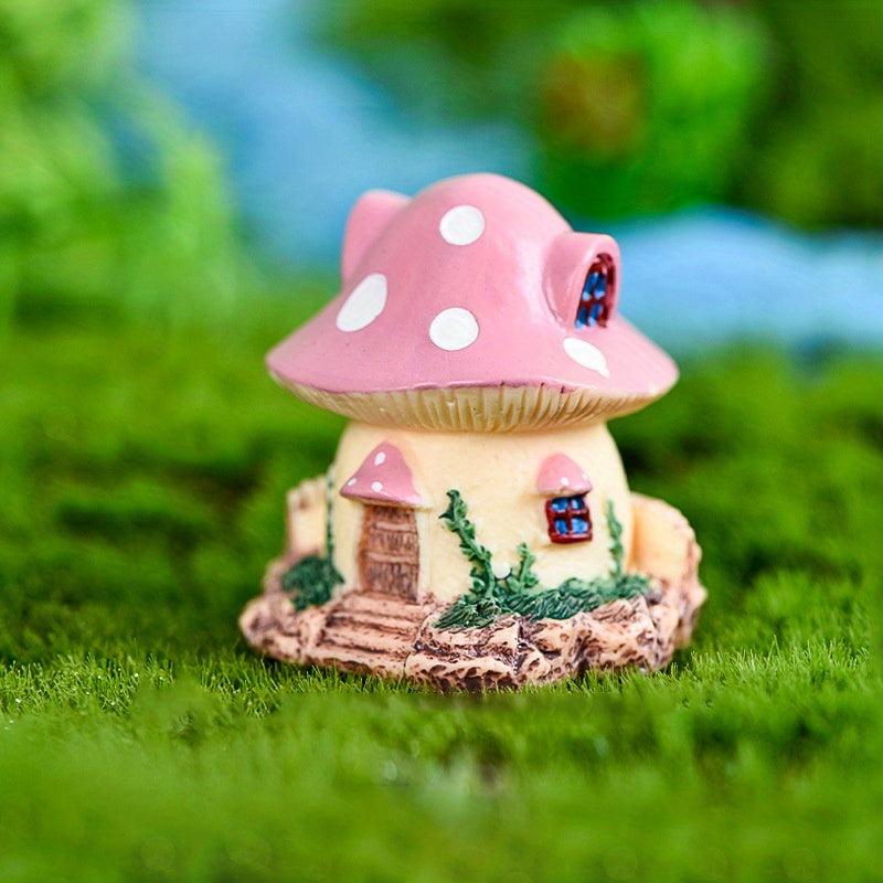 1pc Mini Mushroom House Figurine Micro Landscape Ornament DIY Fairy Garden Decor