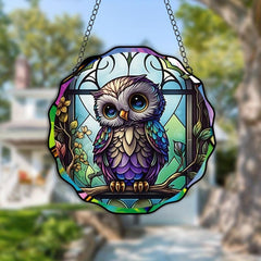 Plastic Owl Suncatcher Stained Glass Window Hanging Halloween Decor