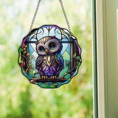 Plastic Owl Suncatcher Stained Glass Window Hanging Halloween Decor