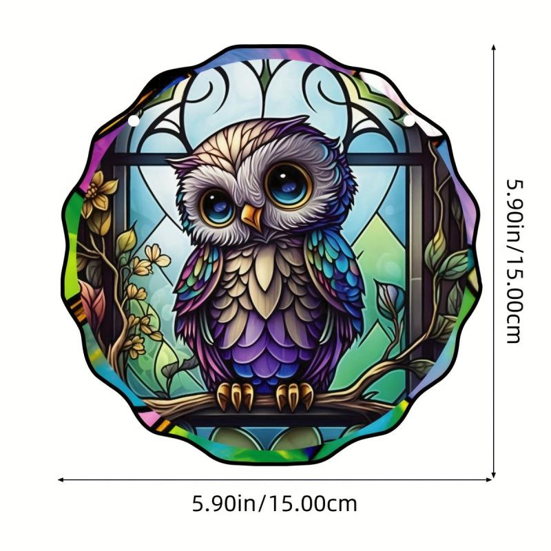 Plastic Owl Suncatcher Stained Glass Window Hanging Halloween Decor