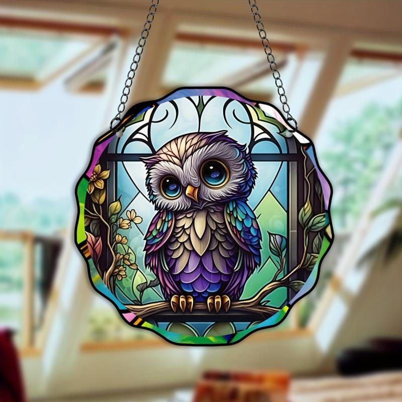 Plastic Owl Suncatcher Stained Glass Window Hanging Halloween Decor