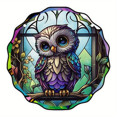 Plastic Owl Suncatcher Stained Glass Window Hanging Halloween Decor