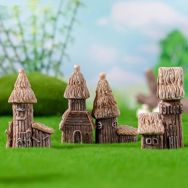 4pcs Mini Retro House Fairy Garden Decoration Kit DIY Supplies