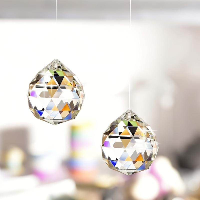2pcs Clear Glass Crystal Ball Prism Pendants - Magical Home Decor