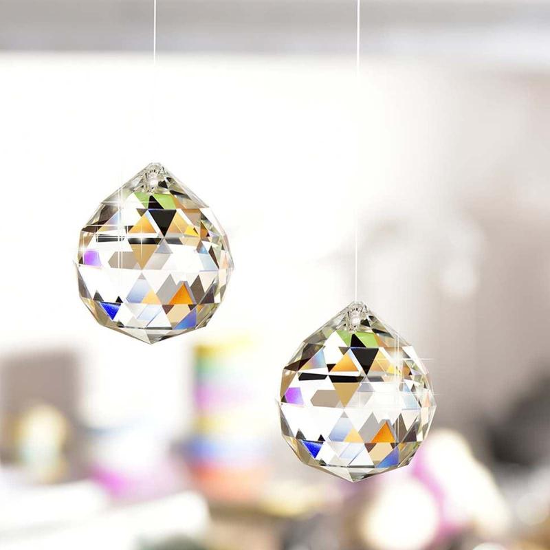 2pcs Clear Glass Crystal Ball Prism Pendants - Magical Home Decor
