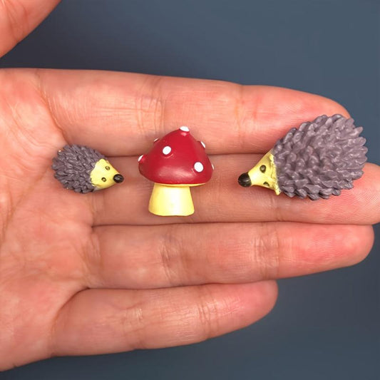 Mini Hedgehog Mushroom Ornaments Set