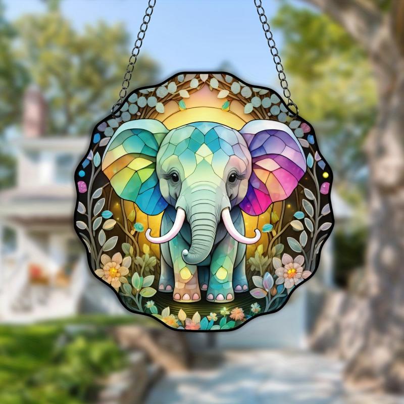Rainbow Elephant Suncatcher Stained Window Hanging Home Decor