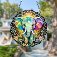 Rainbow Elephant Suncatcher Stained Window Hanging Home Decor