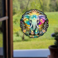 Rainbow Elephant Suncatcher Stained Window Hanging Home Decor