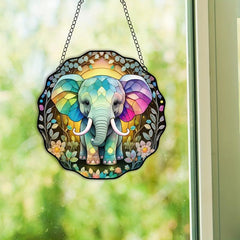 Rainbow Elephant Suncatcher Stained Window Hanging Home Decor