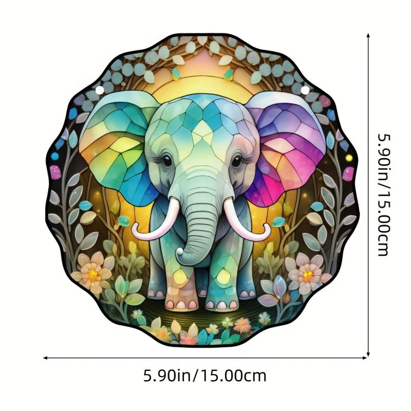 Rainbow Elephant Suncatcher Stained Window Hanging Home Decor