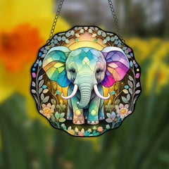 Rainbow Elephant Suncatcher Stained Window Hanging Home Decor