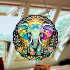Rainbow Elephant Suncatcher Stained Window Hanging Home Decor